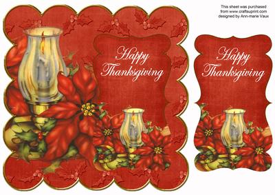 Red Candle Lantern Happy Thanksgiving 8in Scallop Topper