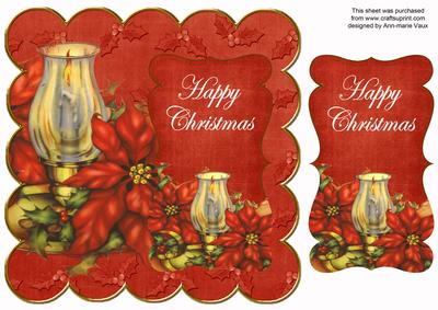 Red Candle Lantern Happy Christmas 8in Scallop Topper