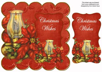 Red Candle Lantern Christmas Wishes 8in Scallop Topper