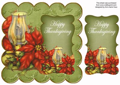 Olive Candle Lantern Happy Thanksgiving 8in Scallop Topper