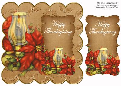 Vtea Candle Lantern Happy Thanksgiving 8in Scallop Topper