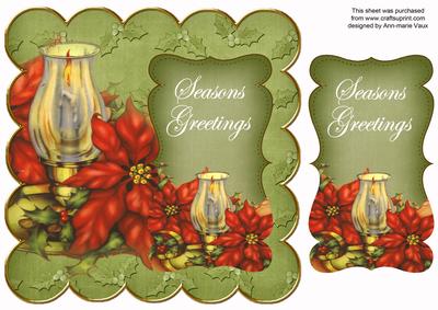 Olive Candle Lantern Seasons Greetings 8in Scallop Topper