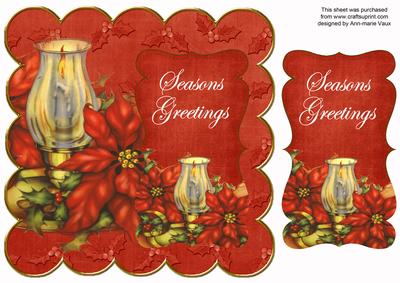 Red Candle Lantern Seasons Greetings 8in Scallop Topper