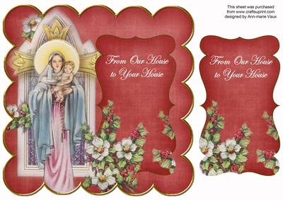 Red Mother Mary Our House to Your House 8in Scallop Topper