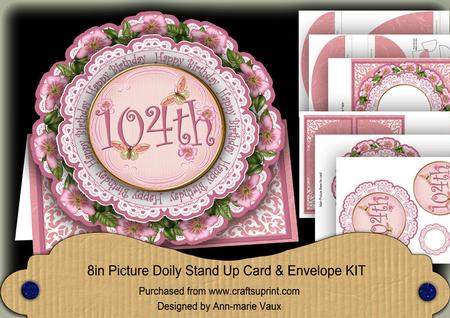 Pink Blossom Happy 104th Birthday 3D Picture Doily C & E Kit