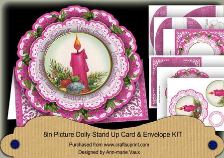Cerise Candle Happy Christmas 3D Picture Doily C & E Kit