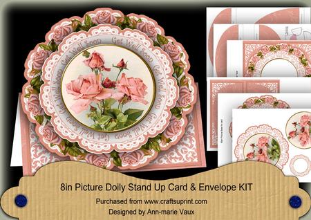 Pink Roses Get Well Soon 3D Picture Doily C & E Kit