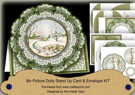 Snowscene Olive Seasons Greetings 3D Picture Doily C & E Kit