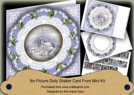 Blue Church Happy Christmas 8in Doily Shaker Cf Mini Kit