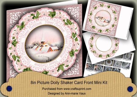 Pink Village Happy Christmas 8in Doily Shaker Cf Mini Kit
