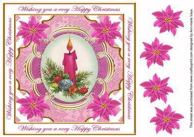 Cerise Candle Happy Christmas Lattice Corner 8in Topper