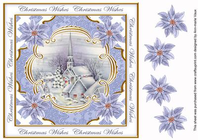 Blue Church Christmas Wishes Lattice Corner 8in Topper