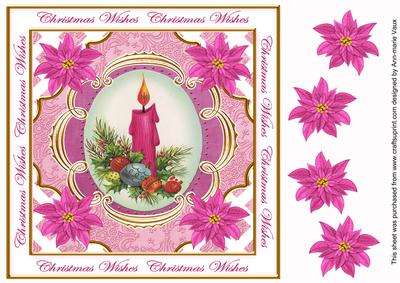 Cerise Candle Christmas Wishes Lattice Corner 8in Topper