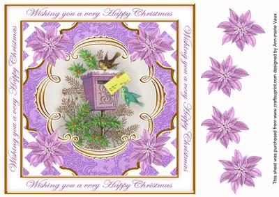 Lilac Postbox Happy Christmas Lattice Corner 8in Topper