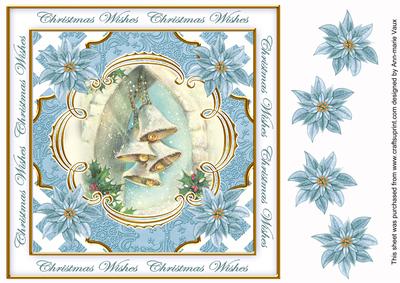 Teal Snowbells Christmas Wishes Lattice Corner 8in Topper