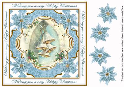 Teal Snowbells Happy Christmas Lattice Corner 8in Topper