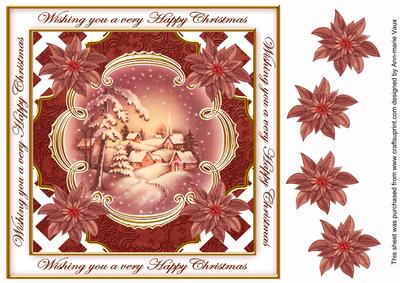 Snowy Village Happy Christmas Lattice Corner 8in Topper