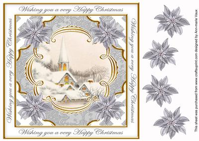 Ice Church Sil Happy Christmas Lattice Corner 8in Topper