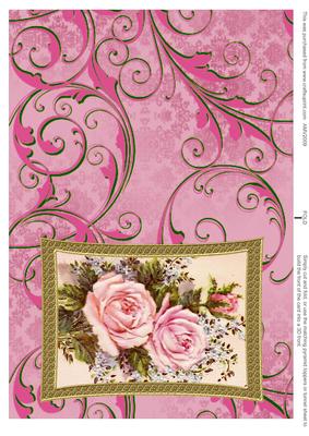 Pink Roses Curved Gold Frame Card