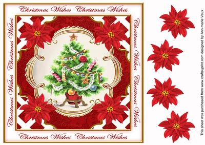 Elegant Red Tree Christmas Wishes Lattice Corner 8in Topper