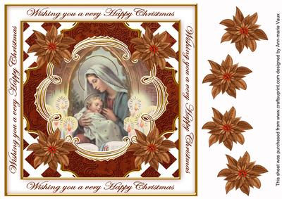 Mother Mary Happy Christmas Lattice Corner 8in Topper