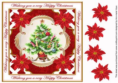 Elegant Red Tree Happy Christmas Lattice Corner 8in Topper