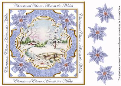 Blue Snowscene Across the Miles Lattice Corner 8in Topper