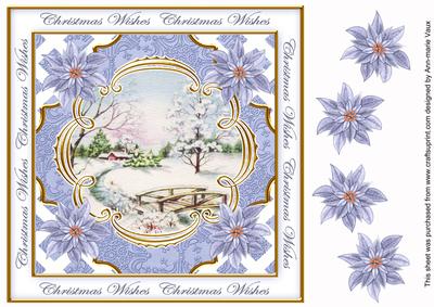 Blue Snowscene Christmas Wishes Lattice Corner 8in Topper