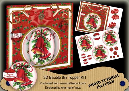 Christmas Bells Red 3D Bauble 8in Card Front Mini Kit
