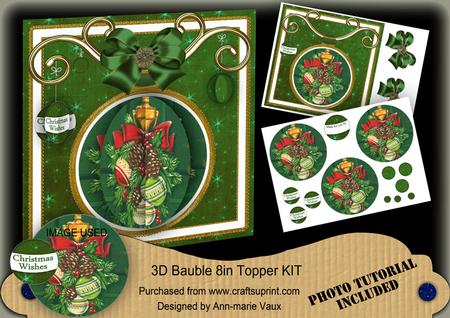 Green Display 3D Bauble 8in Card Front Mini Kit