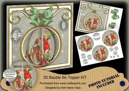 Feeding Reindeer 3D Bauble 8in Card Front Mini Kit