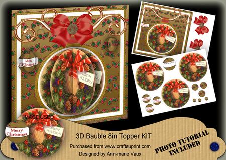 Holiday Wreath 3D Bauble 8in Card Front Mini Kit