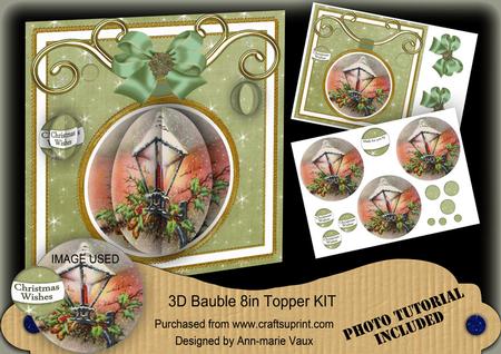 Christmas Lantern Olive 3D Bauble 8in Card Front Mini Kit