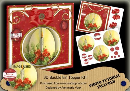 Single Candle Red 3D Bauble 8in Card Front Mini Kit