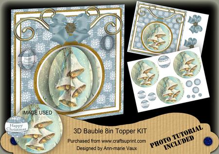 Snowbells Teal 3D Bauble 8in Card Front Mini Kit
