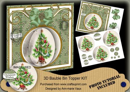 Elegant Green Tree 3D Bauble 8in Card Front Mini Kit