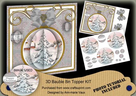 Snow Tree Silver 3D Bauble 8in Card Front Mini Kit