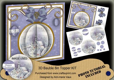 Blue Church 3D Bauble 8in Card Front Mini Kit
