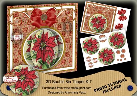 Red Poinsettia 3D Bauble 8in Card Front Mini Kit
