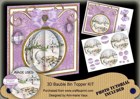 Lilac Snowscene 3D Bauble 8in Card Front Mini Kit