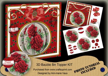 Red Roses 3D Bauble 8in Card Front Mini Kit