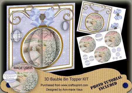 Snowscene2 Blue 3D Bauble 8in Card Front Mini Kit