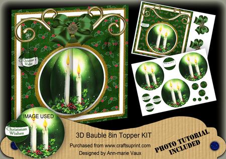 Candle Duo Dgreen 3D Bauble 8in Card Front Mini Kit