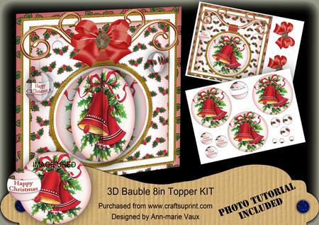 Christmas Bells White 3D Bauble 8in Card Front Mini Kit