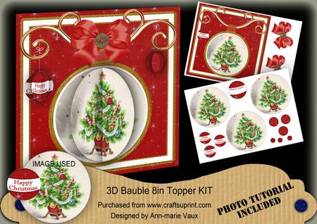 Elegant Tree Red 3D Bauble 8in Card Front Mini Kit