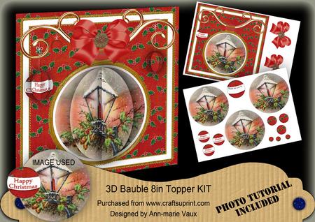 Christmas Lantern Red 3D Bauble 8in Card Front Mini Kit