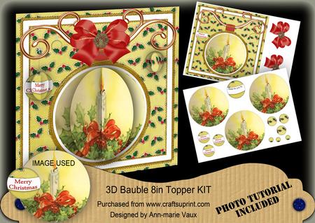 Single Candle Lemon 3D Bauble 8in Card Front Mini Kit