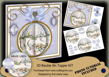 Blue Snowscene 3D Bauble 8in Card Front Mini Kit