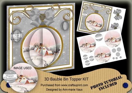 Snow Village Silver 3D Bauble 8in Card Front Mini Kit
