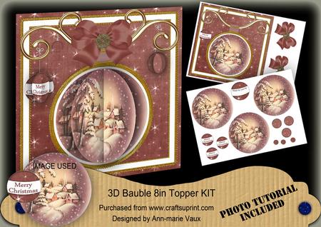 Snowy Village Plum 3D Bauble 8in Card Front Mini Kit